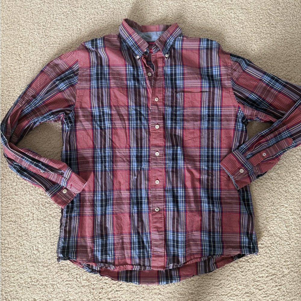 Izod Men's Red and Blue Checkered Shirt